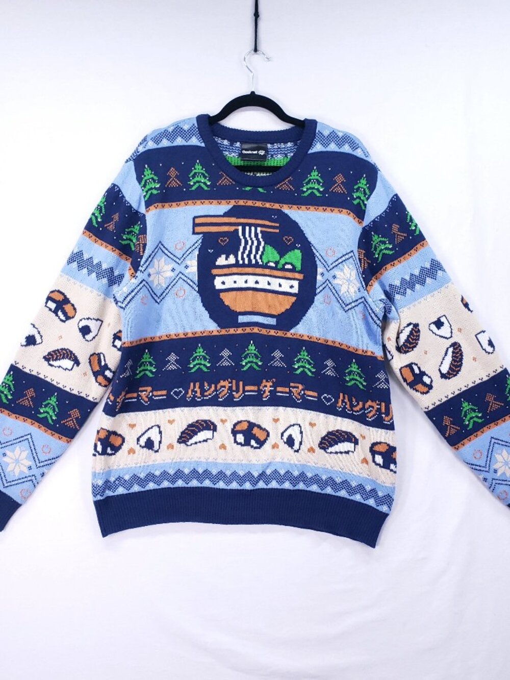 Geeknet Gamer Ramen Sushi Unisex Size 2X Sweater Noodle Blue Ugly Christmas Food